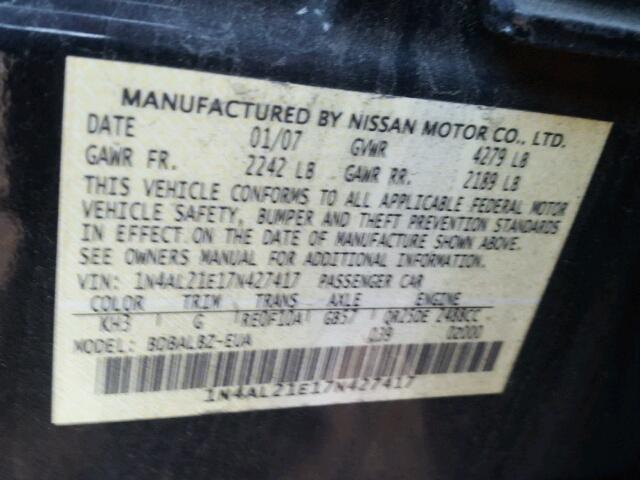 1N4AL21E17N427417 - 2007 NISSAN ALTIMA 2.5 BLACK photo 10