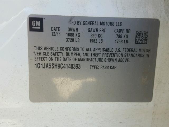 1G1JA5SH9C4140393 - 2012 CHEVROLET SONIC LS 白色 照片 10