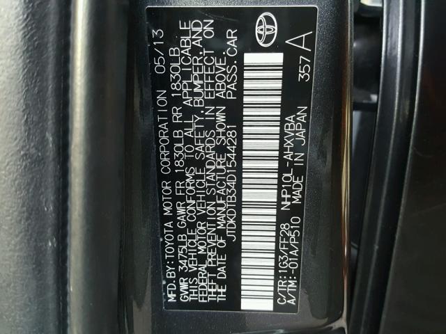 JTDKDTB34D1544281 - 2013 TOYOTA PRIUS C BLACK photo 10