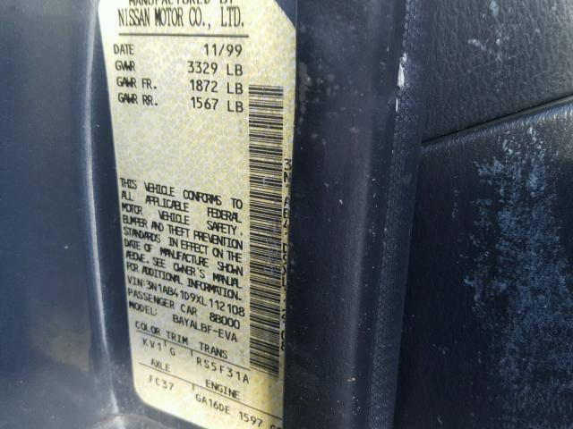 3N1AB41D9XL112108 - 1999 NISSAN SENTRA BAS GRAY photo 10