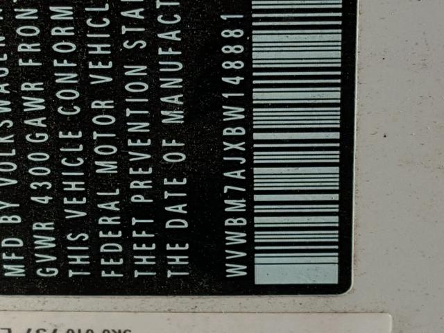 WVWBM7AJXBW148881 - 2011 VOLKSWAGEN GOLF WHITE photo 10