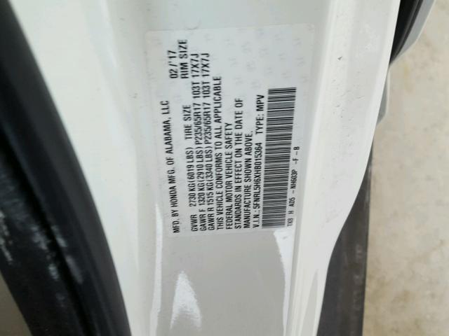 5FNRL5H6XHB015364 - 2017 HONDA ODYSSEY EX WHITE photo 10