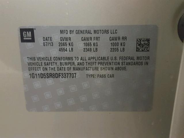 1G11D5SR8DF337707 - 2013 CHEVROLET MALIBU 1LT TAN photo 10