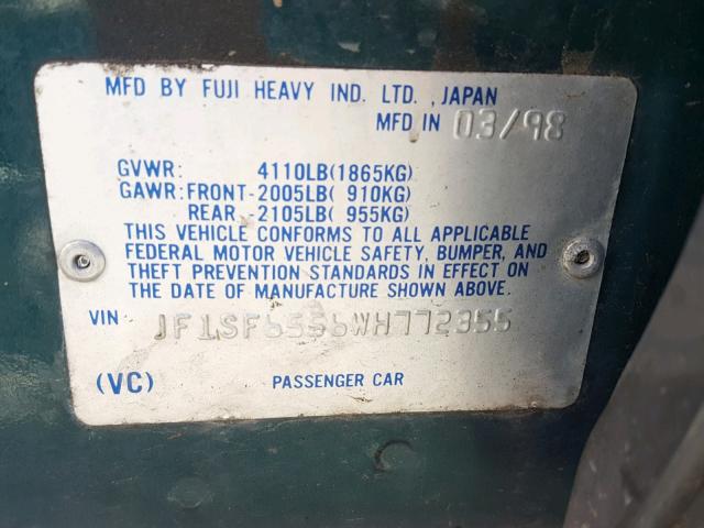JF1SF6556WH772355 - 1998 SUBARU FORESTER S GREEN photo 10