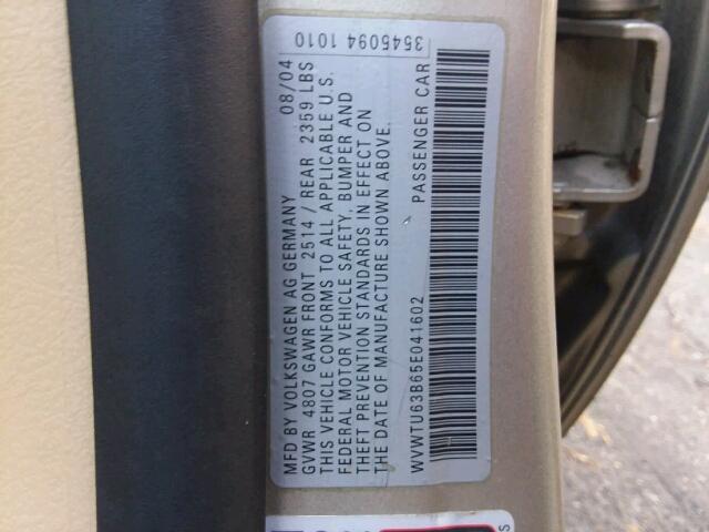 WVWTU63B65E041602 - 2005 VOLKSWAGEN PASSAT GLX 米色 照片 10