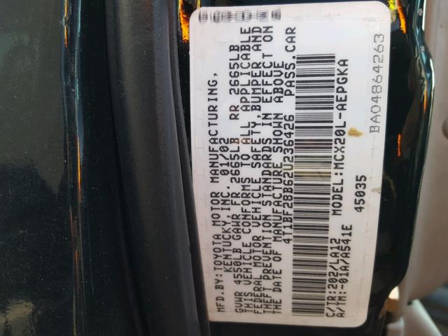 4T1BF28B62U236426 - 2002 TOYOTA AVALON XL Қара фото 10