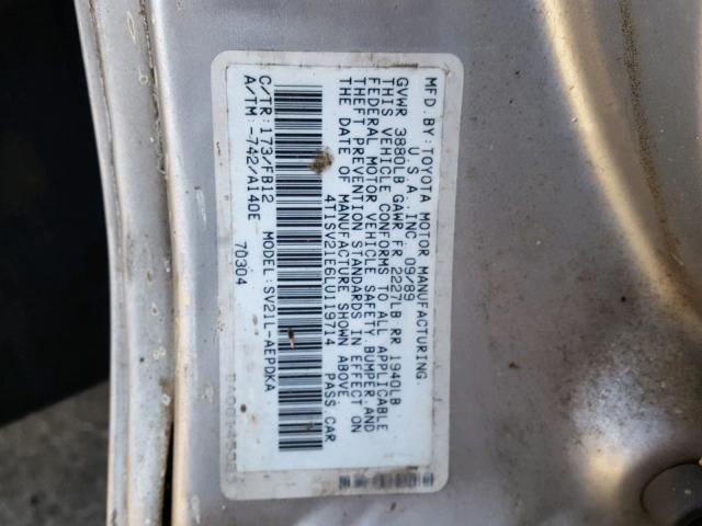 4T1SV21E6LU119714 - 1990 TOYOTA CAMRY DLX SILVER photo 10