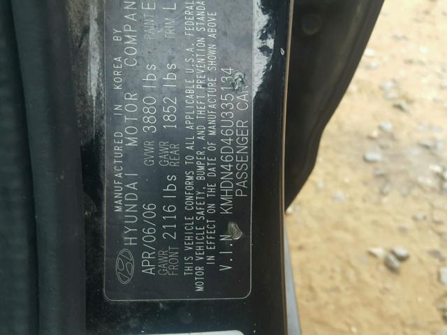 KMHDN46D46U335134 - 2006 HYUNDAI ELANTRA GL BLACK photo 10