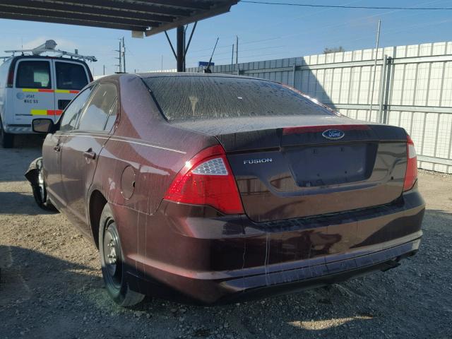 3FAHP0GA5CR246484 - 2012 FORD FUSION S MAROON photo 3