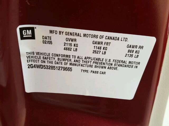 2G4WD532851279665 - 2005 BUICK LACROSSE C RED photo 10