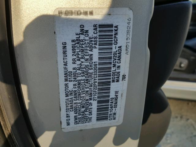 2T1CF22P8YC332061 - 2000 TOYOTA CAMRY SOLA SILVER photo 10