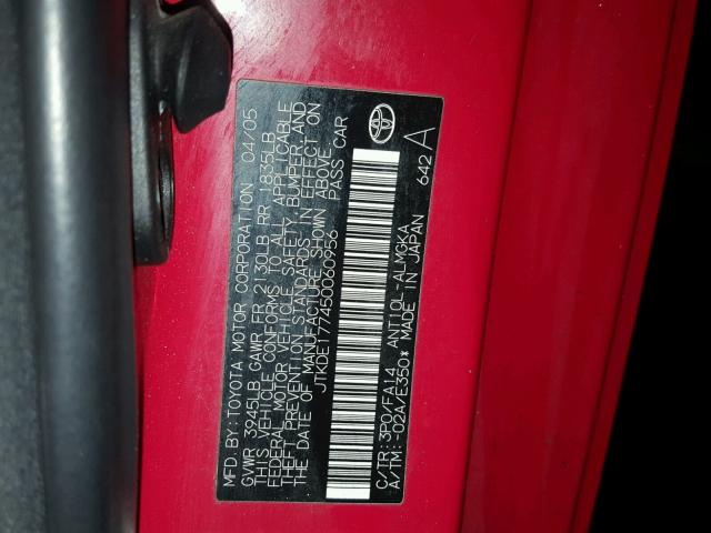 JTKDE177450060956 - 2005 SCION TC RED photo 10