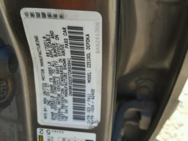 1NXBR32E97Z893941 - 2007 TOYOTA COROLLA CE GRAY photo 10