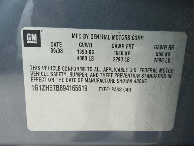 1G1ZH57B894165619 - 2009 CHEVROLET MALIBU 1LT GRAY photo 10