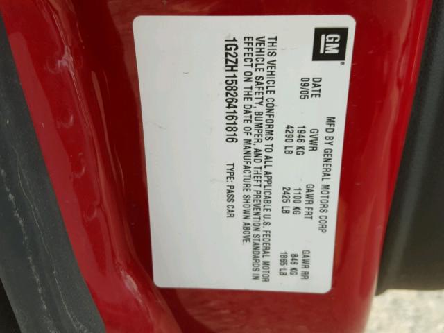 1G2ZH158264161816 - 2006 PONTIAC G6 GT RED photo 10