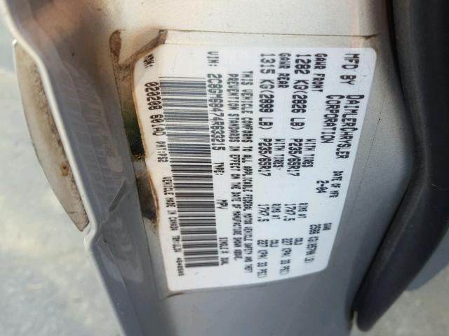 2C8GM68474R633215 - 2004 CHRYSLER PACIFICA SILVER photo 10