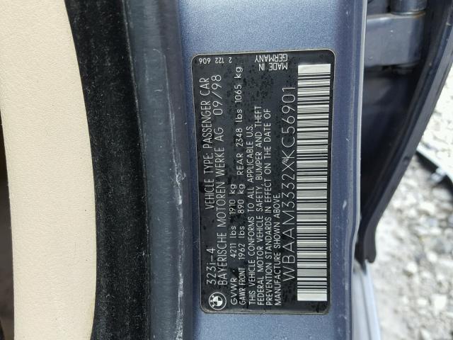 WBAAM3332XKC56901 - 1999 BMW 323I BLUE photo 10