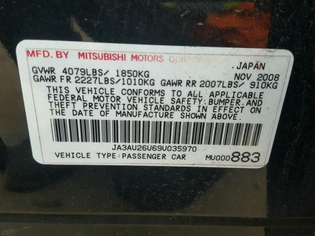 JA3AU26U69U035970 - 2009 MITSUBISHI LANCER ES/ BLACK photo 10