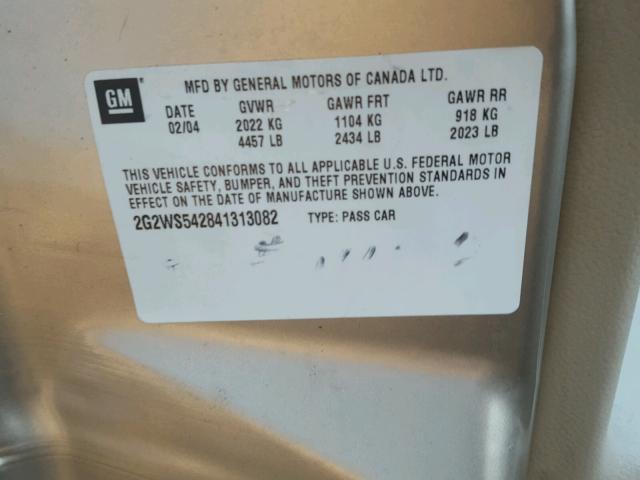 2G2WS542841313082 - 2004 PONTIAC GRAND PRIX TAN photo 10