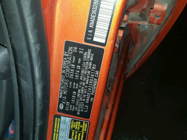 KNADE163286361780 - 2008 KIA RIO 5 SX ORANGE photo 10