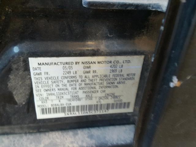 1N4AL11DX5C371147 - 2005 NISSAN ALTIMA S BLACK photo 10