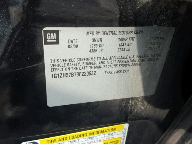 1G1ZH57B79F220632 - 2009 CHEVROLET MALIBU 1LT 黑色 照片 10