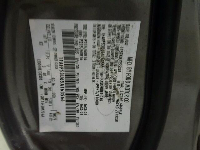 1FAFP53U65A163566 - 2005 FORD TAURUS SE BROWN photo 10