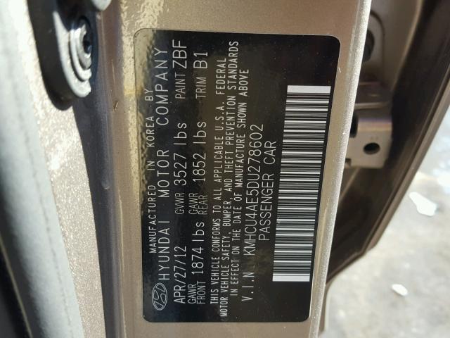 KMHCU4AE5DU278602 - 2013 HYUNDAI ACCENT GLS GRAY photo 10