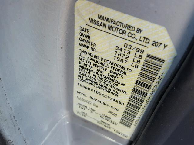 1N4AB41D3XC734296 - 1999 NISSAN SENTRA BAS SILVER photo 10