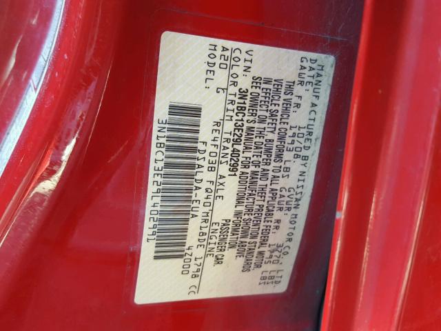 3N1BC13E29L402991 - 2009 NISSAN VERSA S RED photo 10