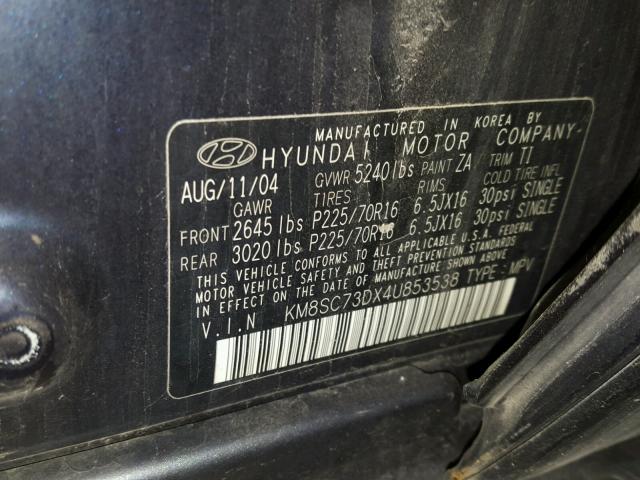 KM8SC73DX4U853538 - 2004 HYUNDAI SANTA FE G BLUE photo 10