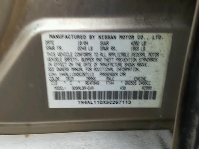 1N4AL11DX5C267113 - 2005 NISSAN ALTIMA S GRAY photo 10