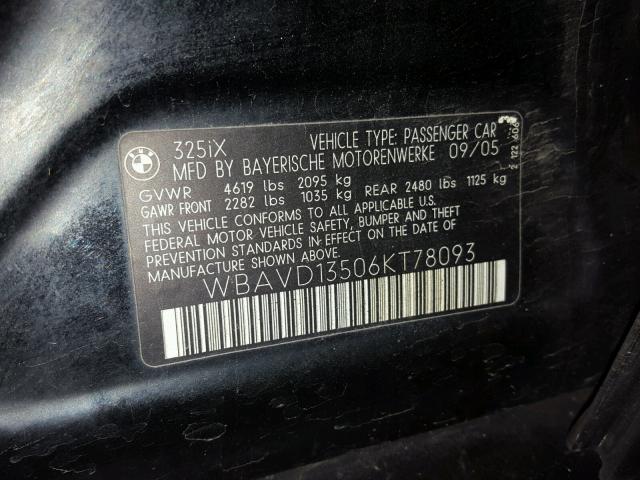 WBAVD13506KT78093 - 2006 BMW 325 XI BLACK photo 10