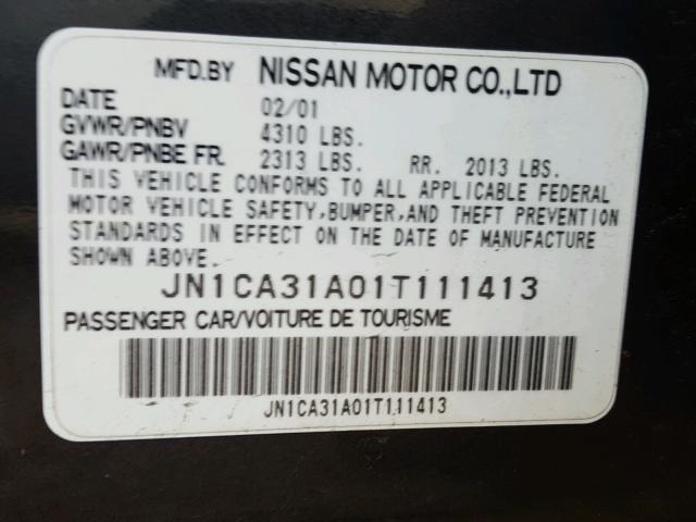 JN1CA31A01T111413 - 2001 NISSAN MAXIMA GXE GRAY photo 10