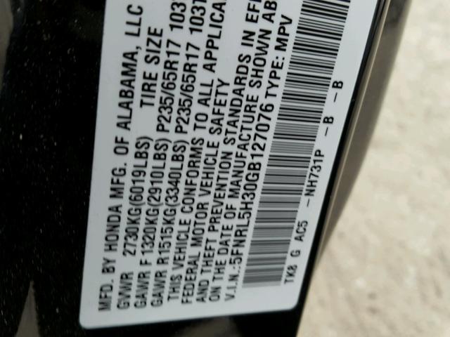 5FNRL5H30GB127076 - 2016 HONDA ODYSSEY SE BLACK photo 10