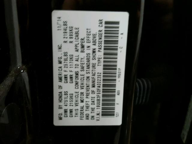 19UUB3F50FA002352 - 2015 ACURA TLX TECH BLACK photo 10