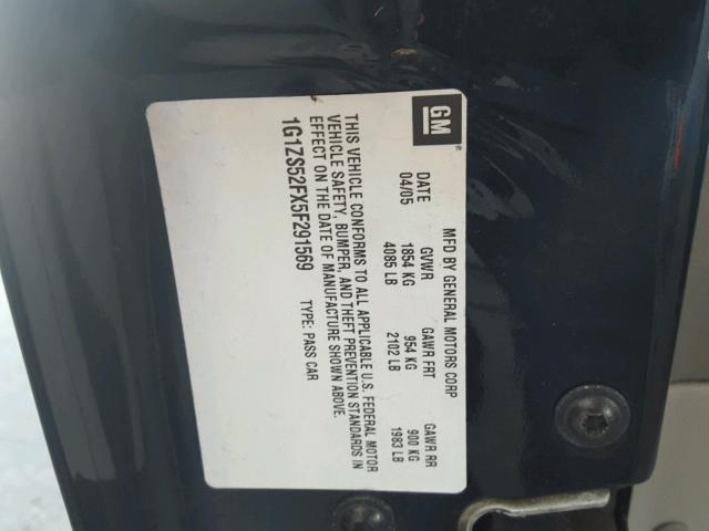 1G1ZS52FX5F291569 - 2005 CHEVROLET MALIBU BLACK photo 10