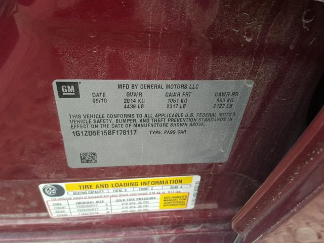 1G1ZD5E15BF178117 - 2011 CHEVROLET MALIBU 2LT RED photo 10