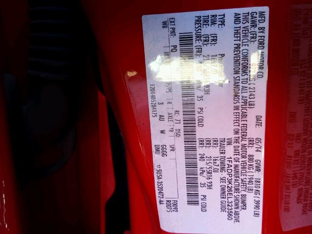 1FADP3K26EL323560 - 2014 FORD FOCUS SE RED photo 10