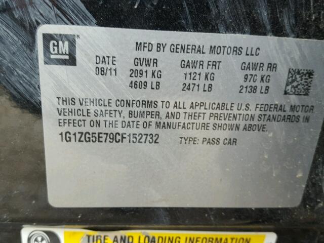 1G1ZG5E79CF152732 - 2012 CHEVROLET MALIBU LTZ 黑色 照片 10