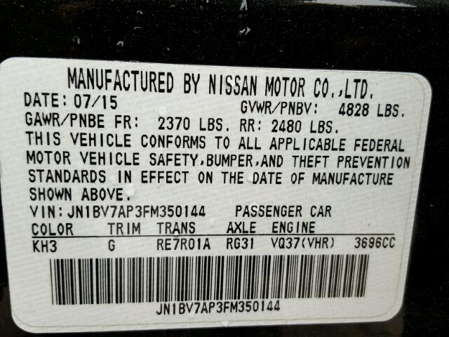 JN1BV7AP3FM350144 - 2015 INFINITI Q50 BASE BLACK photo 10