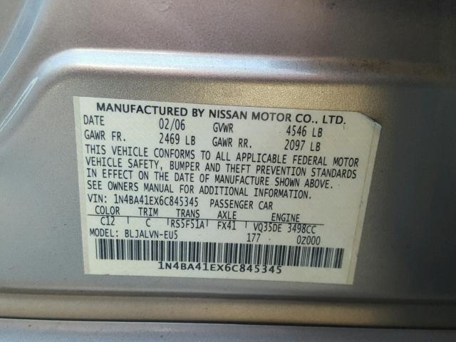 1N4BA41EX6C845345 - 2006 NISSAN MAXIMA SE GOLD photo 10