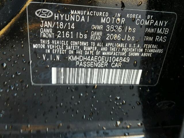 KMHDH4AE0EU104849 - 2014 HYUNDAI ELANTRA SE BLACK photo 10