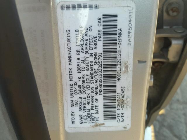 1NXBR32E23Z025791 - 2003 TOYOTA COROLLA CE SILVER photo 10