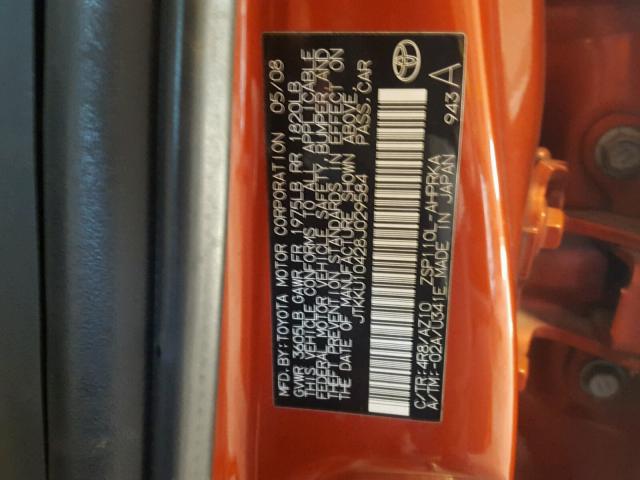 JTKKU10428J029584 - 2008 TOYOTA SCION XD ORANGE photo 10