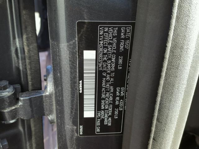 YV1MS382X82379411 - 2008 VOLVO S40 2.4I GRAY photo 10