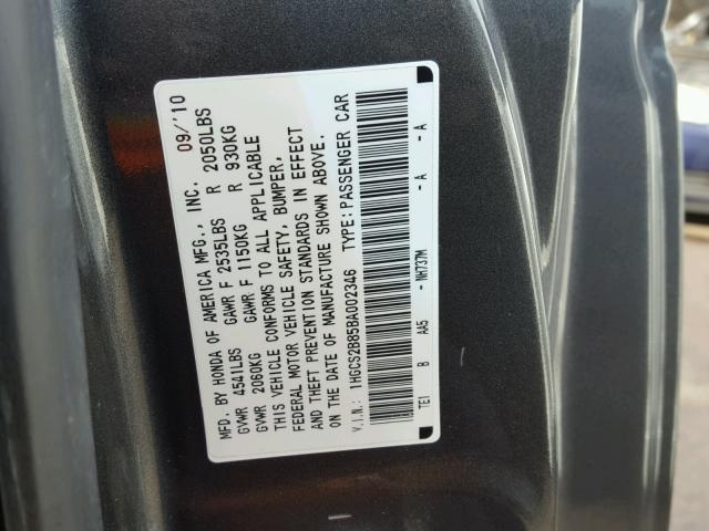 1HGCS2B85BA002346 - 2011 HONDA ACCORD EXL GRAY photo 10