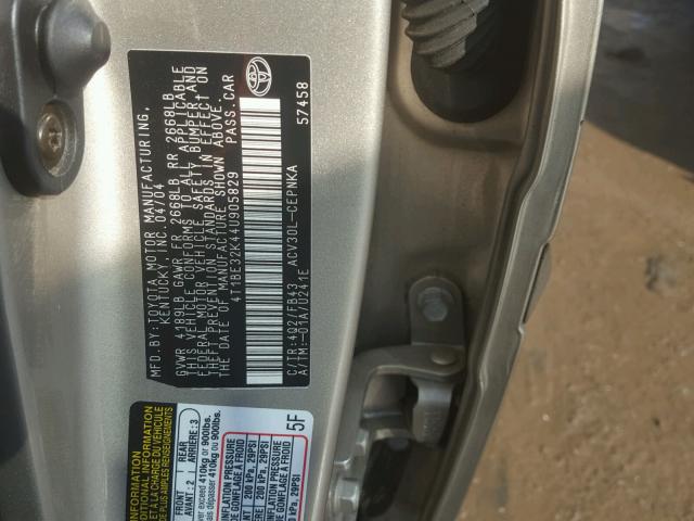 4T1BE32K44U905829 - 2004 TOYOTA CAMRY LE TAN photo 10