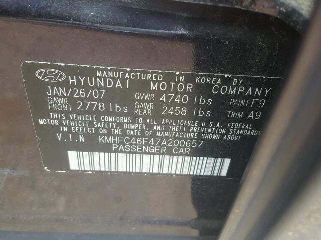 KMHFC46F47A200657 - 2007 HYUNDAI AZERA SE PURPLE photo 10