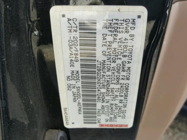 JT2BG22K6Y0472481 - 2000 TOYOTA CAMRY CE BLACK photo 10